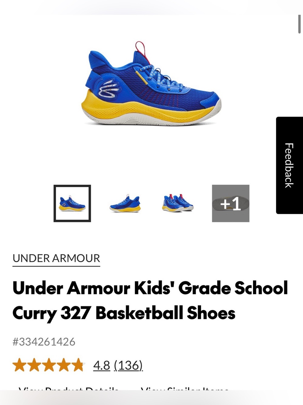 Under Armour Curry Running Shoes size 5.5 kids